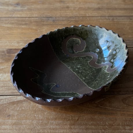 三名窯 松形恭知　楕円鉢 7L (約18.5×14.5cm)※L