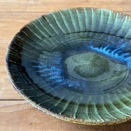 村澤陶苑　青銅釉刷毛目皿 A (直径約21cm)