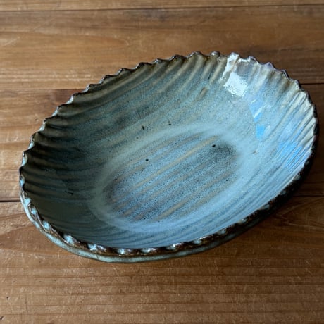 三名窯 松形恭知　楕円鉢 7B (約18.5×14.5cm)