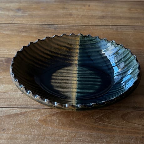 三名窯 松形恭知　楕円鉢 7H (約18.5×14.5cm)