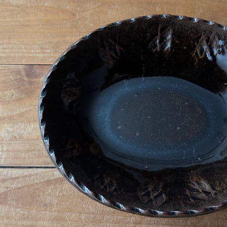 三名窯 松形恭知　楕円鉢 8A (約21×17cm)