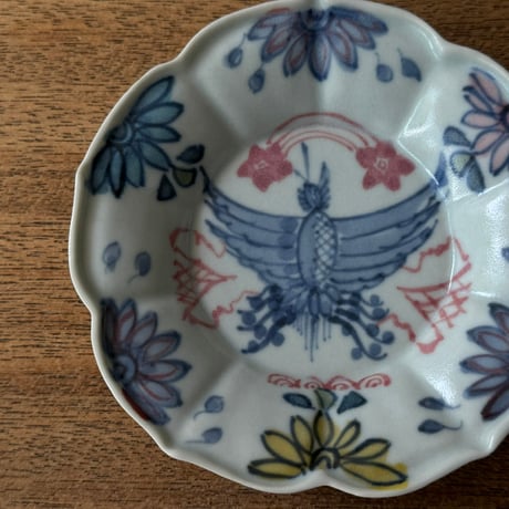 皐月窯　3.5寸花形型打ち皿 鳳凰 さ1B（直径約10.5cm)