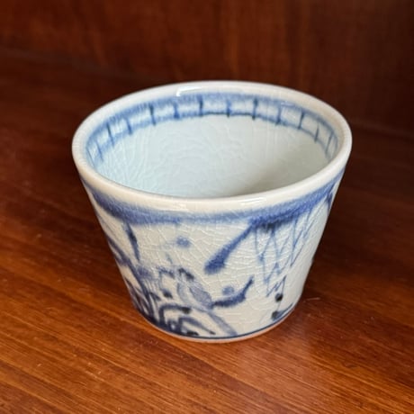 皐月窯　そば猪口 鳥と草花文 さ12A