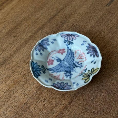 皐月窯　3.5寸花形型打ち皿 鳳凰 さ1B（直径約10.5cm)