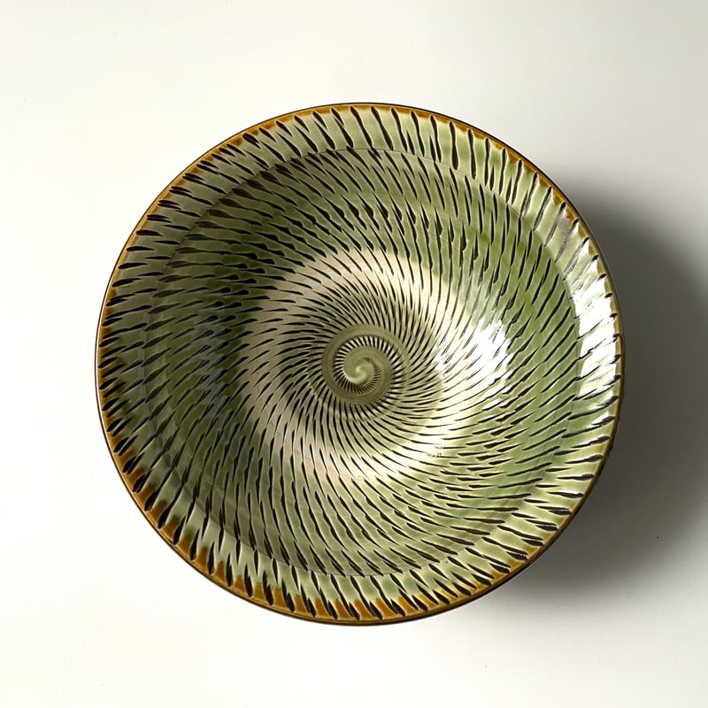 小鹿田焼 坂本浩二窯 坂本拓磨 6寸皿深皿 青・飛び鉋 E