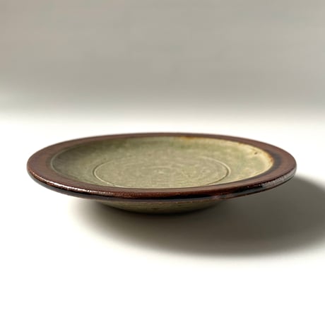かじや窯　4寸皿 灰・フチ茶 C