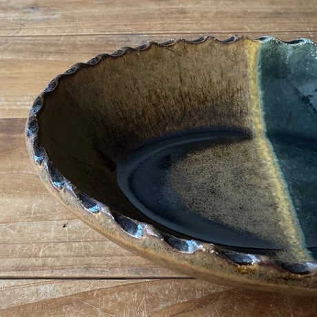 三名窯 松形恭知　楕円鉢 7E (約18.5×14.5cm)
