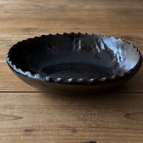 三名窯 松形恭知　楕円鉢 8A (約21×17cm)