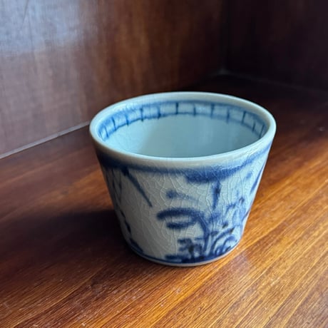 皐月窯　そば猪口 鳥と草花文 さ12A