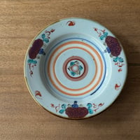 砥部焼 中田窯　7寸リム皿 釉裏紅 鶏頭 N7 (直径約22cm)
