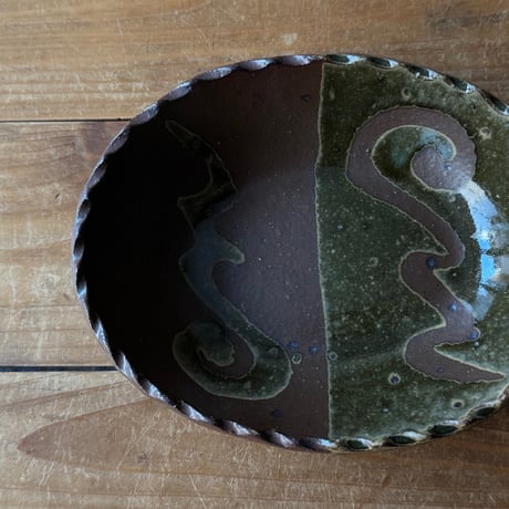 三名窯 松形恭知　楕円鉢 7K2 (約18.5×14.5cm)※k