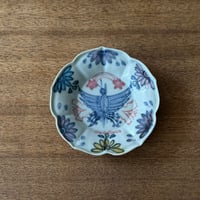 皐月窯　3.5寸花形型打ち皿 鳳凰 さ1B（直径約10.5cm)