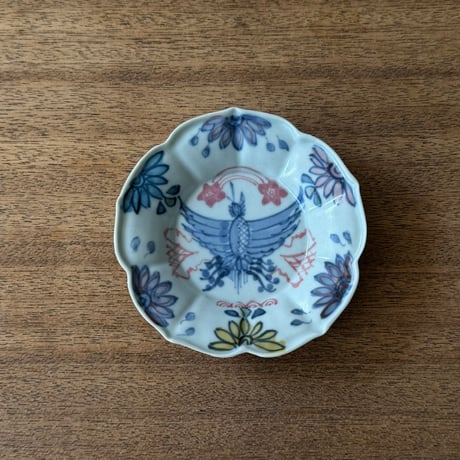 皐月窯　3.5寸花形型打ち皿 鳳凰 さ1B（直径約10.5cm)
