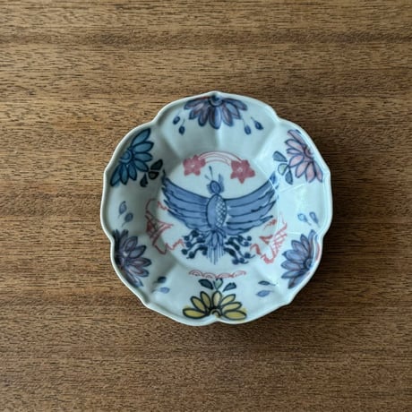 皐月窯　3.5寸花形型打ち皿 鳳凰 さ1A（直径約10.5cm)
