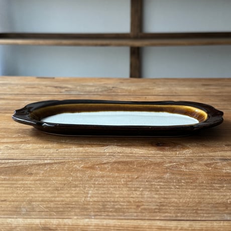星の宮製陶 高橋あい　木瓜型長皿  掛け分け飴 E (約26×13cm）
