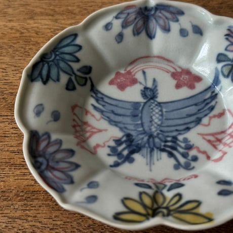 皐月窯　3.5寸花形型打ち皿 鳳凰 さ1B（直径約10.5cm)