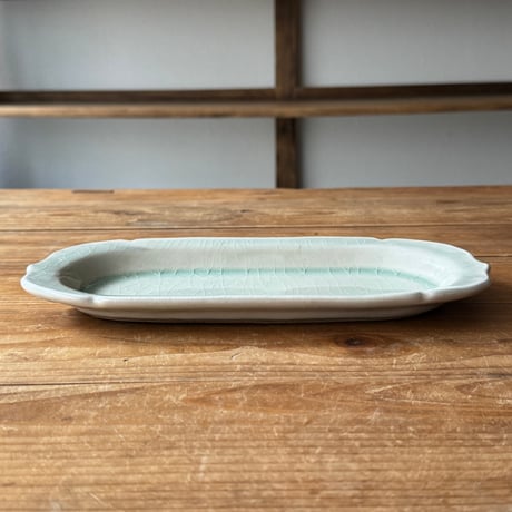 星の宮製陶 高橋あい　木瓜型長皿 灰 C (約26×13cm）