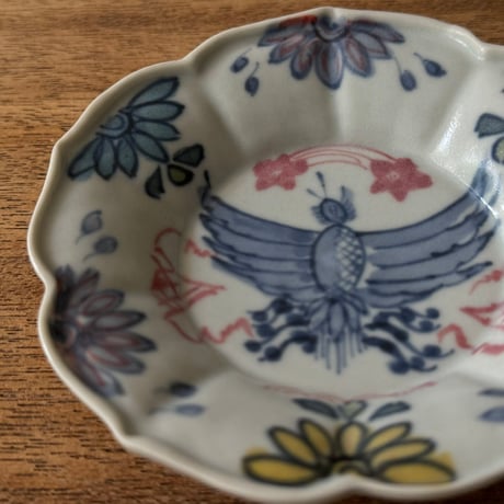 皐月窯　3.5寸花形型打ち皿 鳳凰 さ1A（直径約10.5cm)