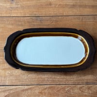 星の宮製陶 高橋あい　木瓜型長皿  掛け分け飴 E (約26×13cm）