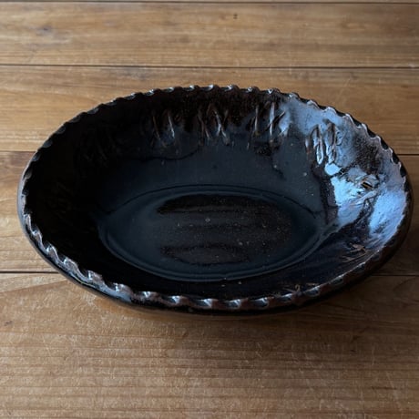 三名窯 松形恭知　楕円鉢 8B (約21×17cm)