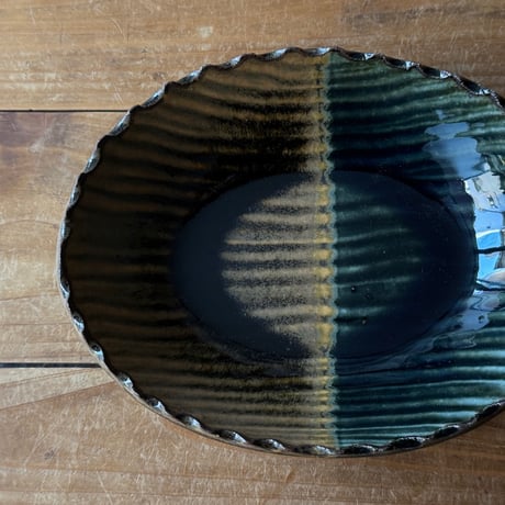 三名窯 松形恭知　楕円鉢 7I (約18.5×14.5cm)