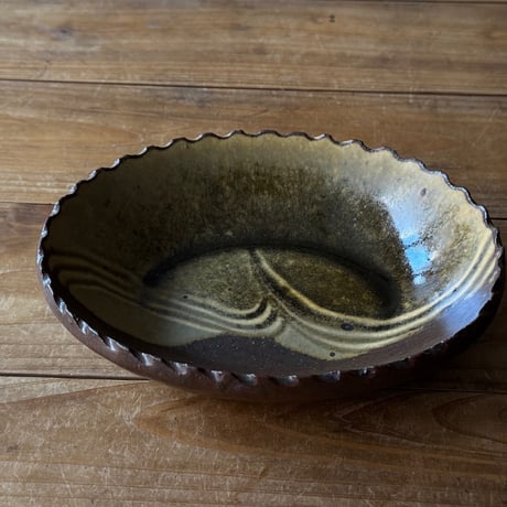 三名窯 松形恭知　楕円鉢 7J (約18.5×14.5cm)