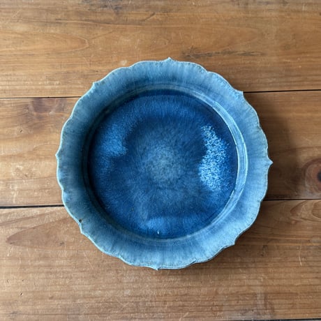 村澤陶苑　青灰釉稜花プレート皿 A (直径約19cm)