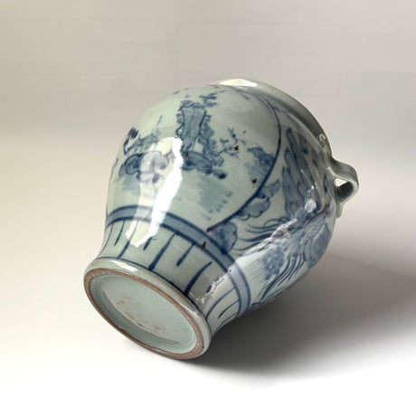 皐月窯　耳付き花瓶 鳥山水