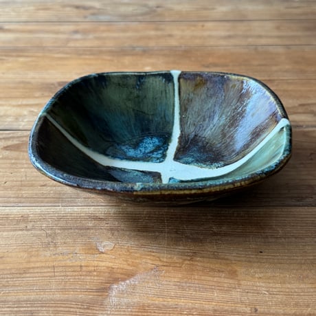 村澤陶苑　青銅釉糠角鉢 B (約16.5×16.5cm)