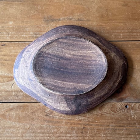 柳瀬俊一郎　  木瓜皿 ライン・捻り・茶 30B2（約19×14.5cm)