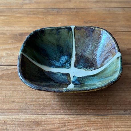 村澤陶苑　青銅釉糠角鉢 B (約16.5×16.5cm)
