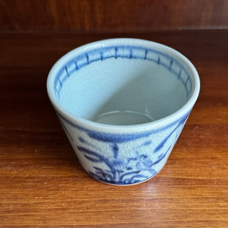 皐月窯　そば猪口 鳥と草花文 さ12A