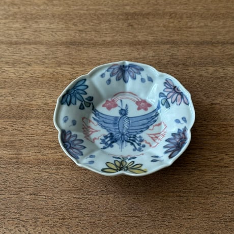 皐月窯　3.5寸花形型打ち皿 鳳凰 さ1B（直径約10.5cm)