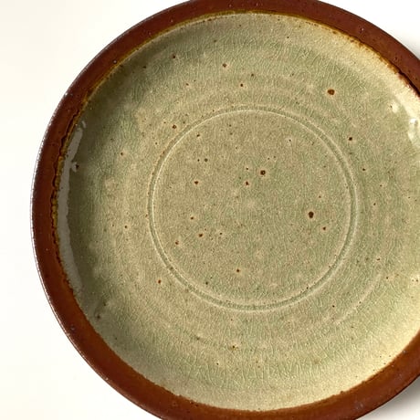 かじや窯　6寸皿 灰・フチ茶 F