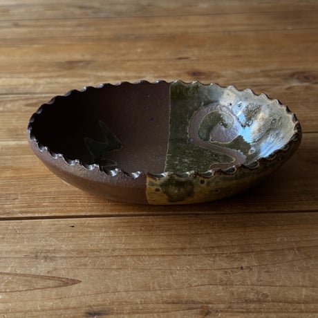 三名窯 松形恭知　楕円鉢 7L (約18.5×14.5cm)※L