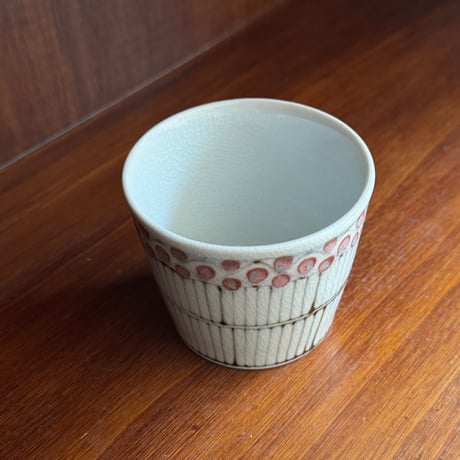 陶彩窯　そばちょこ 古砥部文 赤  と1A