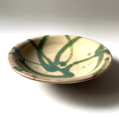 野はら屋 佐々木かおり　7寸皿 くるくる 緑釉 蛇の目無し ホ