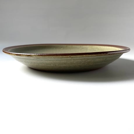 かじや窯　8寸皿 灰・フチ茶 A