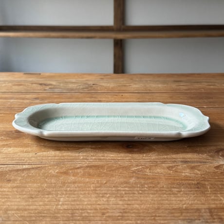 星の宮製陶 高橋あい　木瓜型長皿 灰 B (約26×13cm）