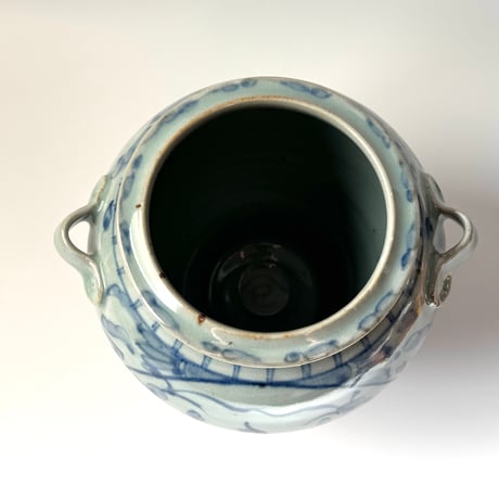 皐月窯　耳付き花瓶 鳥山水