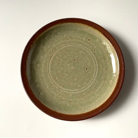 かじや窯　6寸皿 灰・フチ茶 F