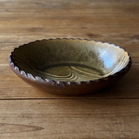 三名窯 松形恭知　楕円鉢 7K (約18.5×14.5cm)