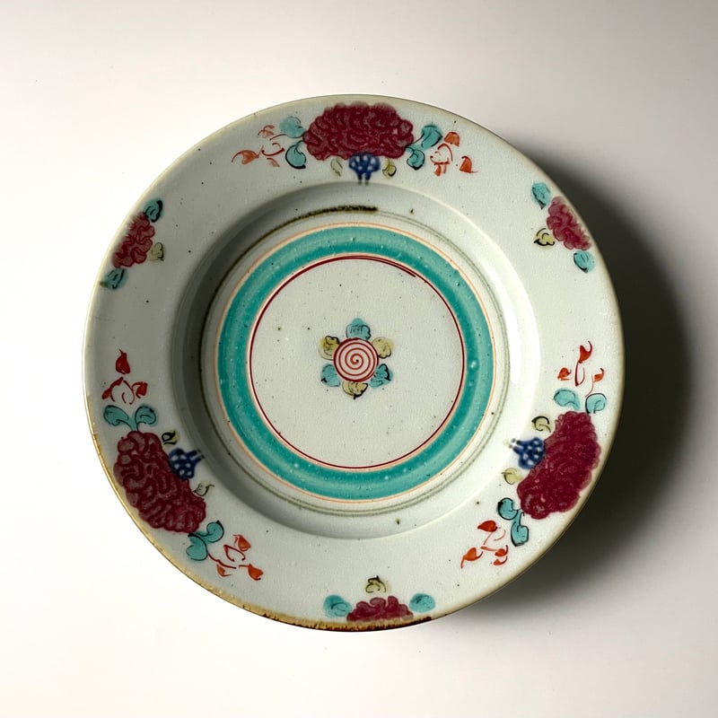 中田窯　6寸リム皿　釉裏紅加彩　2枚　① 砥部焼/中田窯/6寸リム皿（釉裏紅加彩/緑） | うつわと道具 うわ