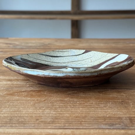 柳瀬俊一郎　  木瓜皿 ライン・捻り・茶 30B2（約19×14.5cm)