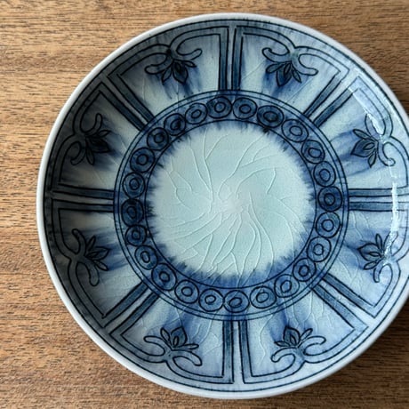陶彩窯　5寸皿 安南染付 花  と6A（直径約14cm）