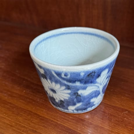皐月窯　そば猪口 草花文白抜き さ10B