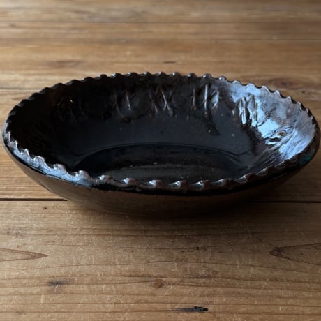 三名窯 松形恭知　楕円鉢 8B (約21×17cm)