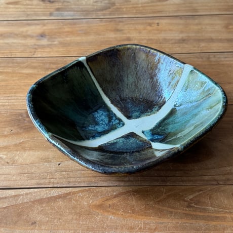 村澤陶苑　青銅釉糠角鉢 B (約16.5×16.5cm)