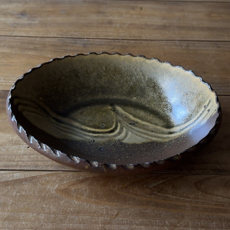三名窯 松形恭知　楕円鉢 7K (約18.5×14.5cm)
