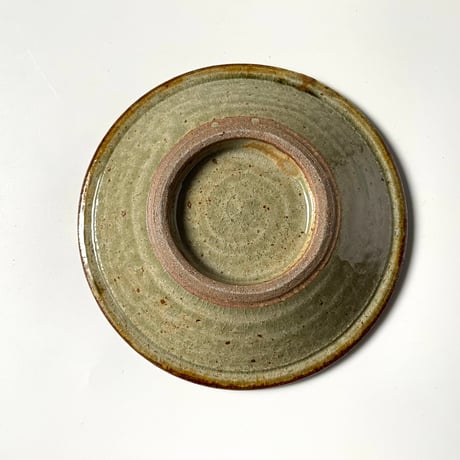 かじや窯　4寸皿 灰・フチ茶 C